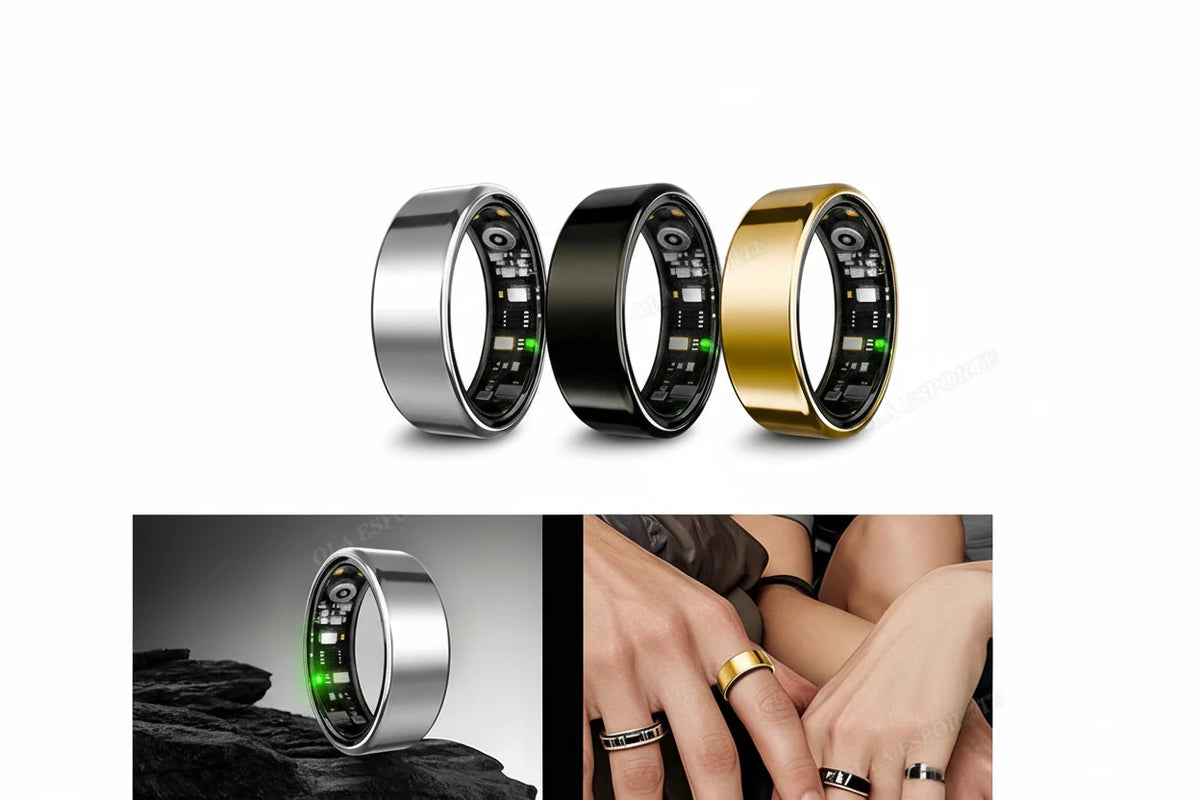 Bague Connectée R09 pour Homme et Femme avec Boîtier de Charge - Fréquence Cardiaque, Oxygène Sanguin, Température Cutanée, Étanche 5ATM