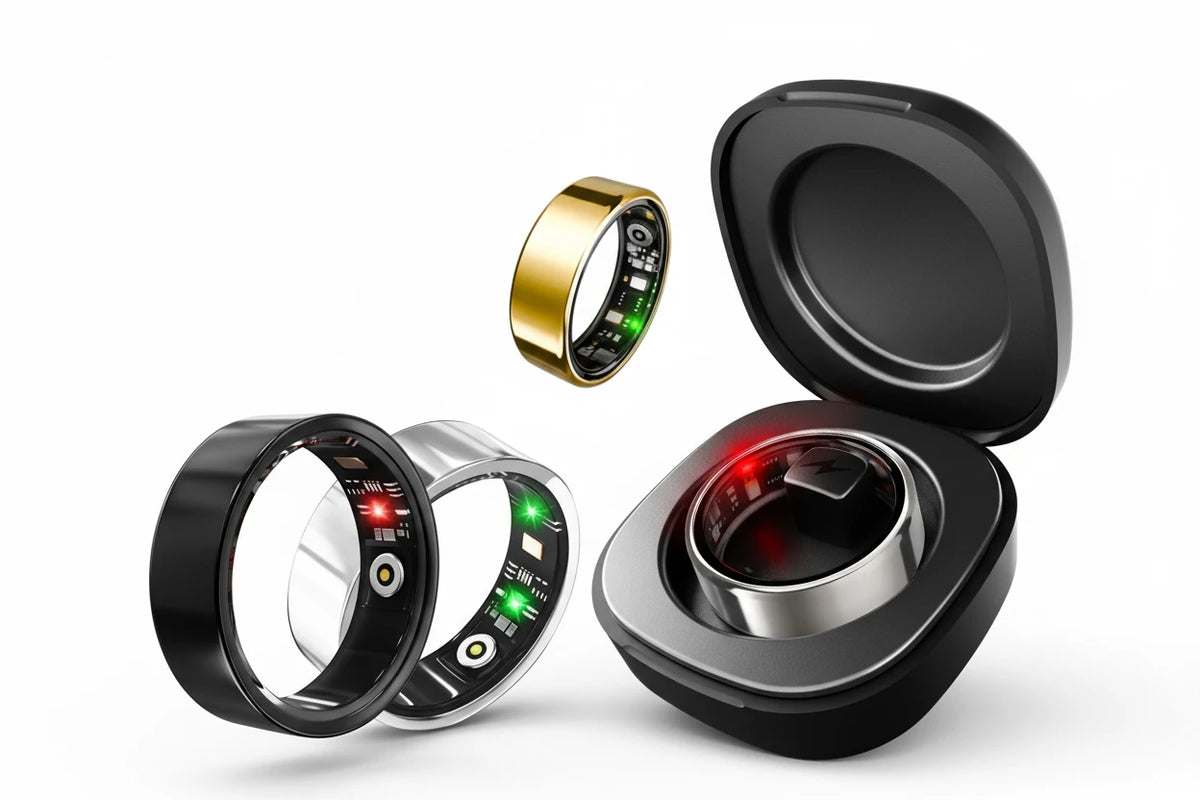 Bague Connectée R09 pour Homme et Femme avec Boîtier de Charge - Fréquence Cardiaque, Oxygène Sanguin, Température Cutanée, Étanche 5ATM